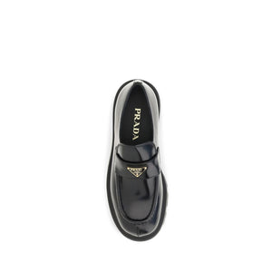 Prada Schwarze "Bos Taurus" Kalbsleder Loafer zum Hineinschlüpfen