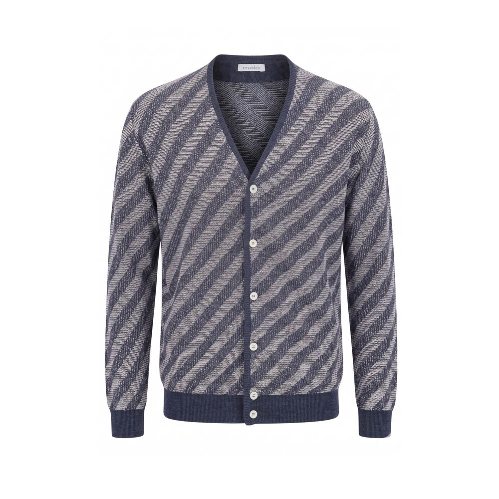 Malo Blauer Herren Cardigan aus Leinen