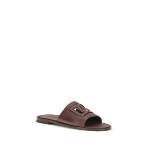 Dolce & Gabbana Braune Kalbsleder Bos Taurus Flache Sandalen