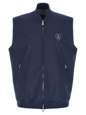Brunello Cucinelli Ärmellose blaue Jacke aus Polyester