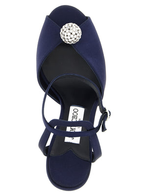 Jimmy Choo Blaue Tencel-Sandalen mit Stilettoabsatz