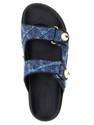 Jimmy Choo Blaue Tencel-Slipper