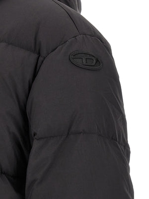 Diesel Schwarze Polyamid-Jacke in voller Länge