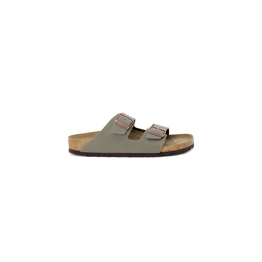 Birkenstock Graue Leder-Sandalen mit flachem Absatz