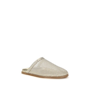 Forte_Forte Mules aus silbernem Stoff