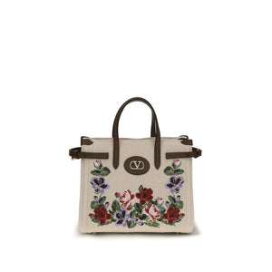 Valentino Garavani Beige Leinen Schultertasche