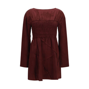 Ganni Bordeaux-farbenes Freizeitkleid aus Acetat