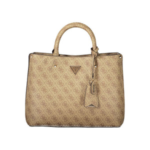 Guess Jeans Beige Leder Damentasche mit Henkeln und Schultergurt