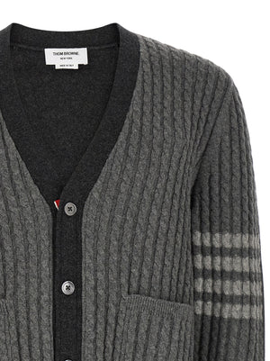 Thom Browne Grauer Cardigan aus reiner Schurwolle