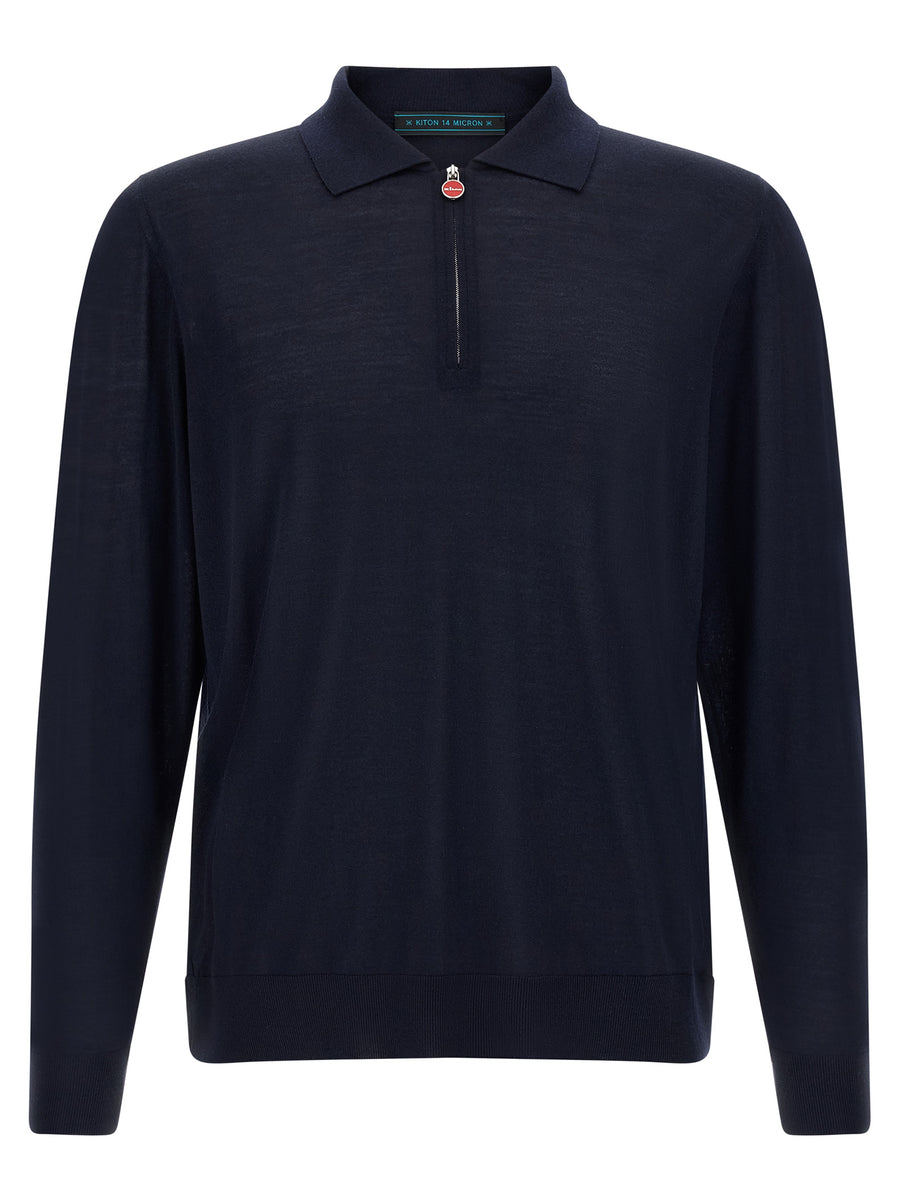 Kiton Blaues Woll-Poloshirt