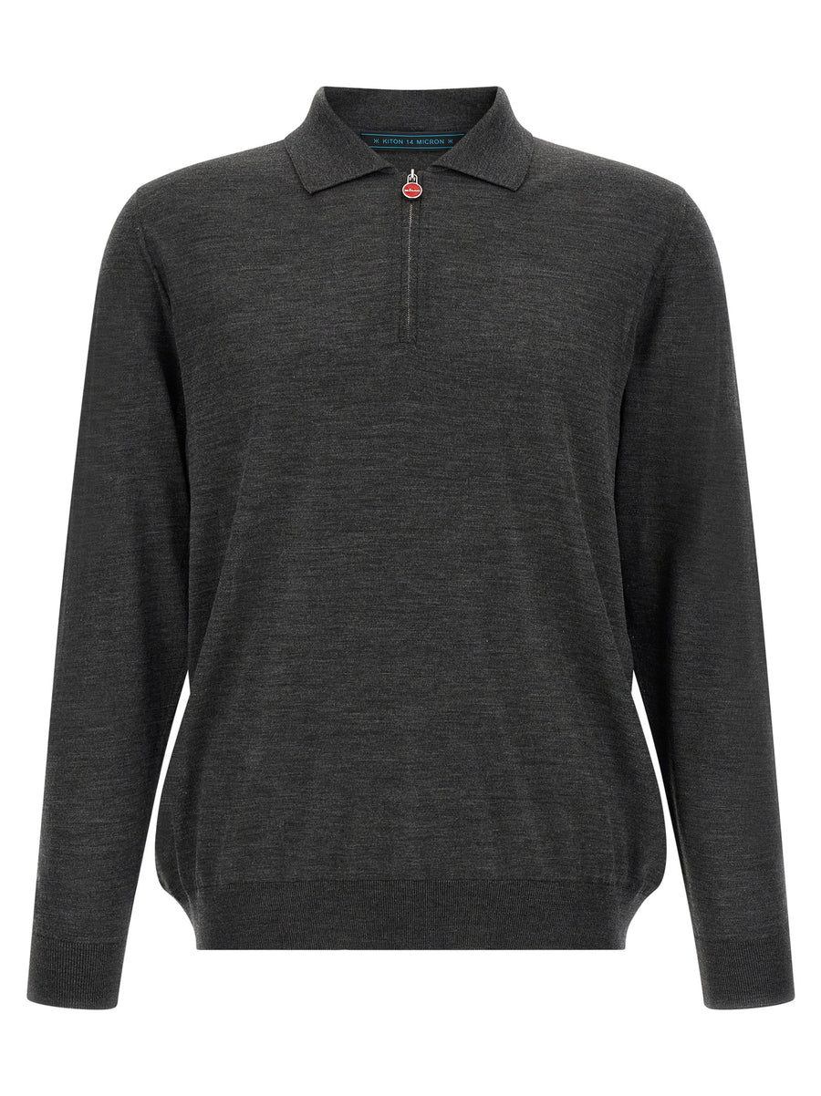 Kiton Graues Woll-Poloshirt