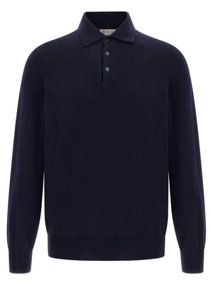 Brunello Cucinelli Blaues Kaschmir-Poloshirt