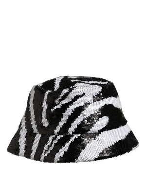 Dolce & Gabbana Herren Hut Schwarz Weiß Zebra Pailletten Bucket Hat