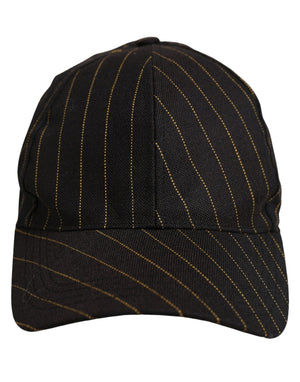 Dolce & Gabbana Schwarze Baseballkappe aus Baumwolle mit goldenen Nadelstreifen