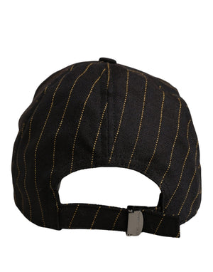 Dolce & Gabbana Schwarze Baseballkappe aus Baumwolle mit goldenen Nadelstreifen