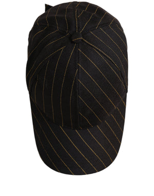 Dolce & Gabbana Schwarze Baseballkappe aus Baumwolle mit goldenen Nadelstreifen