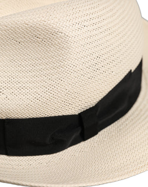 Dolce & Gabbana Herren Weißer Papierstroh Fedora Panama Hut