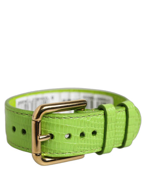 Dolce & Gabbana Grüner Lederarmband mit goldener Schnalle