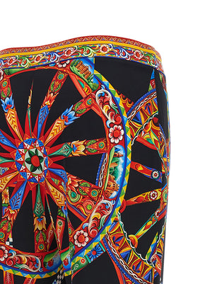 Dolce & Gabbana Mehrfarbige Seidenhose mit ausgestelltem Bein