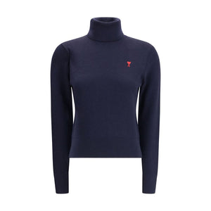 Ami Paris Blauer Rollkragenpullover aus Merinowolle