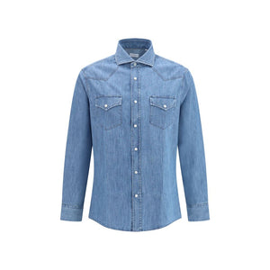 Brunello Cucinelli Blaues Denim-Hemd
