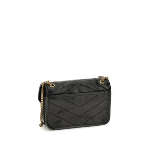 Saint Laurent Schwarze Bos Taurus Kalbsleder Schultertasche