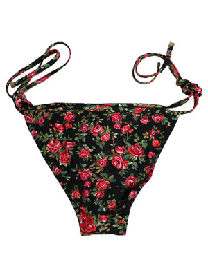 Dolce & Gabbana Schwarzer Bikini-Slip mit Blumenprint aus Nylon