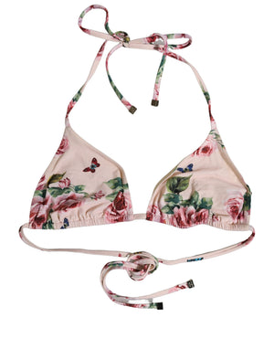 Dolce & Gabbana Pink Nylon Floral Halter Bikini-Oberteil