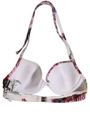 Dolce & Gabbana Weißer Bikini-Oberteil mit Blumenprint aus Nylon