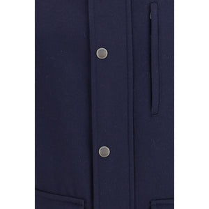 Brunello Cucinelli Blaue Jacke aus Wolle Oves Aries in voller Länge
