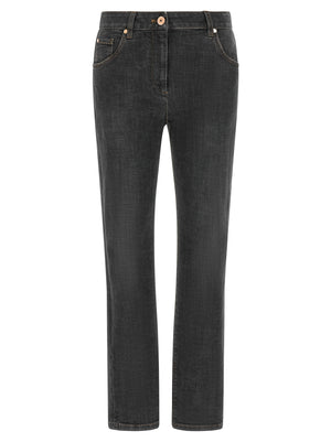 Brunello Cucinelli Graue Slim Fit Jeans aus Baumwolle