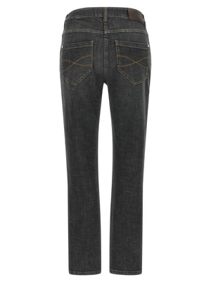 Brunello Cucinelli Graue Slim Fit Jeans aus Baumwolle