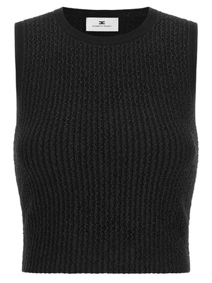 Elisabetta Franchi Schwarzes ärmelloses T-Shirt aus Viskose