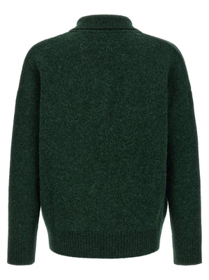 Ami Paris Zweifarbige Polo-Shirt aus Alpakawolle und Leder