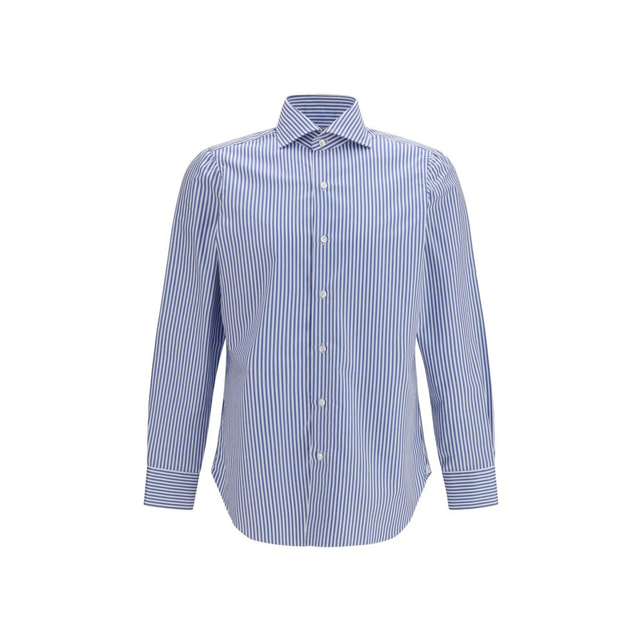 Finamore Blaues Baumwollhemd mit Muster