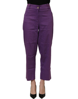 Violet Cotton Stretch High Waist Cropped Trouser Pants