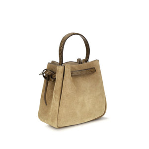 Tory Burch Beige Wildleder-Ledertasche im Bucket-Stil