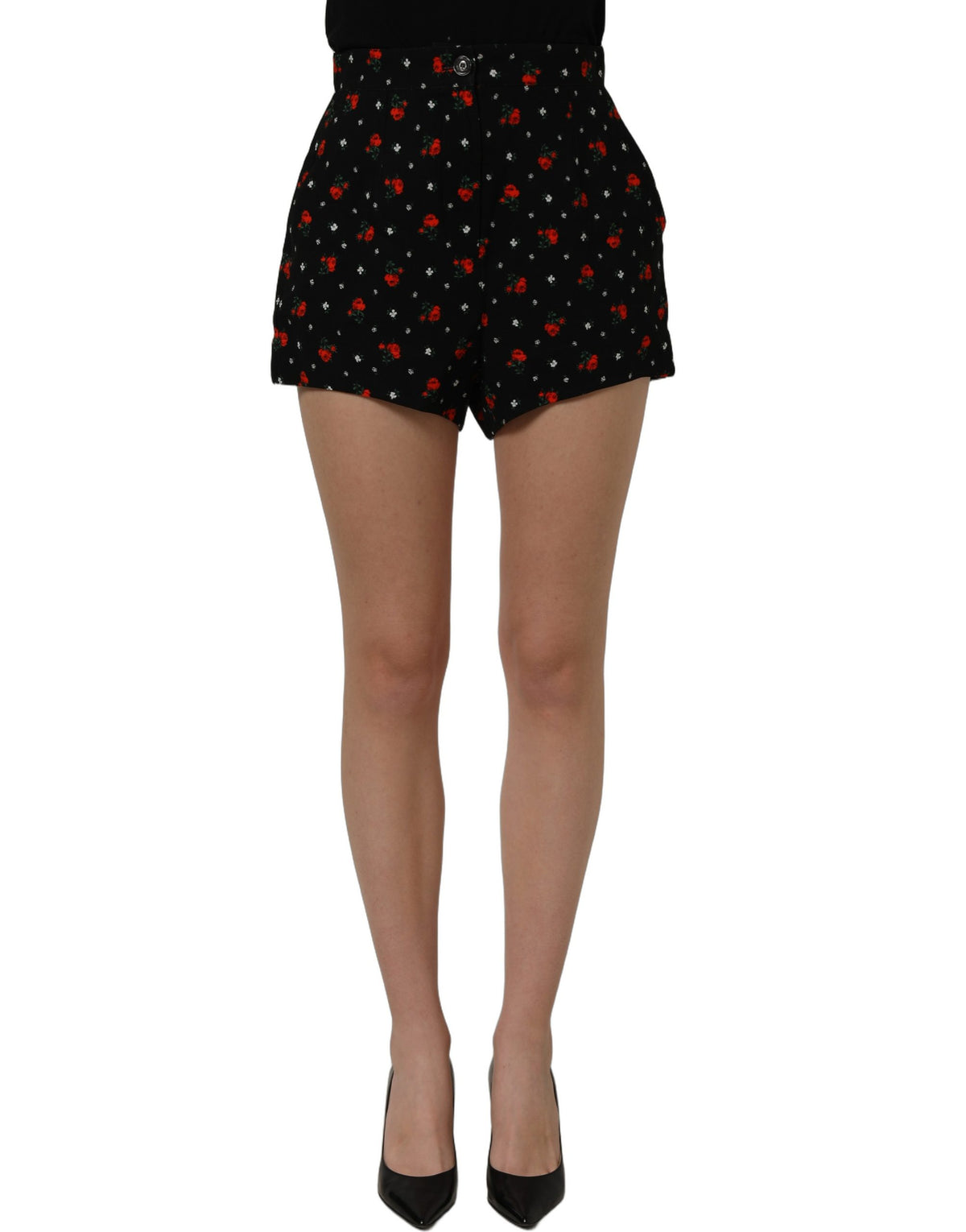 Dolce & Gabbana Schwarze Damen-Hotpants mit Blumenmuster und hohem Bund