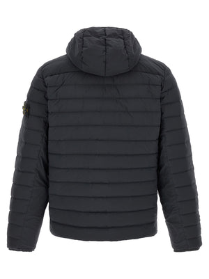 Stone Island Blaue Polyamid-Jacke in voller Länge