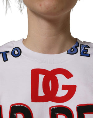 Dolce & Gabbana Weißes Cropped T-Shirt aus Baumwoll-Jersey mit Grafikprint