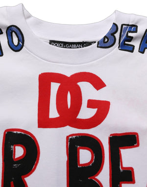 Dolce & Gabbana Weißes Cropped T-Shirt aus Baumwoll-Jersey mit Grafikprint