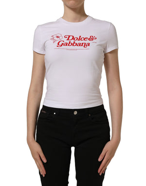 Dolce & Gabbana Weißes T-Shirt mit Blumen-Logo-Print und Rundhalsausschnitt