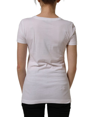 Dolce & Gabbana Weißes Baumwoll-T-Shirt mit Grafikdruck und Rundhalsausschnitt