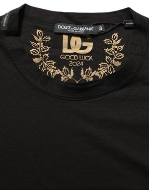Dolce & Gabbana Schwarzes Baumwoll-T-Shirt mit Rundhalsausschnitt und kurzen Ärmeln
