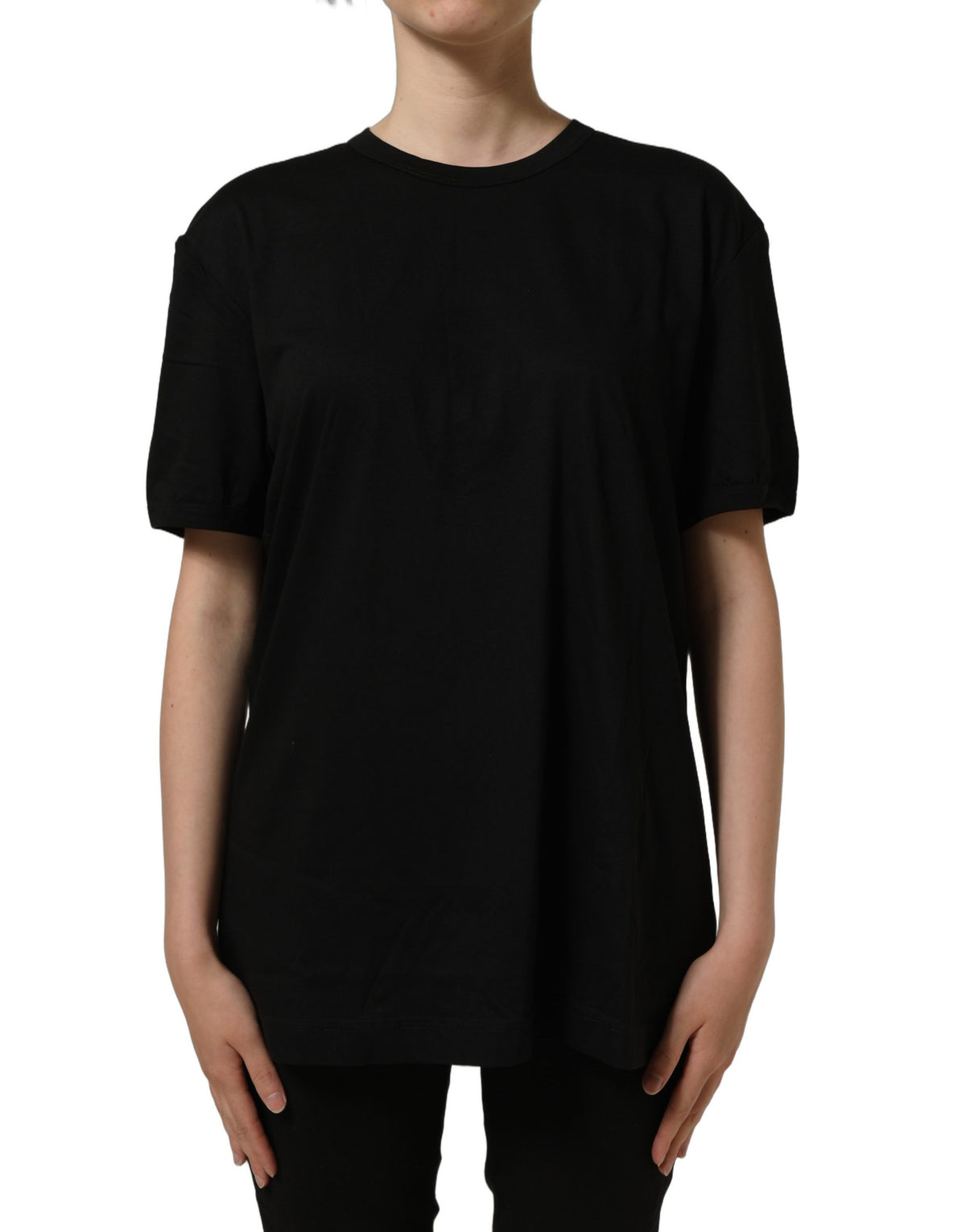 Dolce & Gabbana Schwarzes Baumwoll-T-Shirt mit Rundhalsausschnitt und kurzen Ärmeln