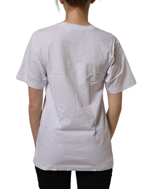 Dolce & Gabbana Weißes Baumwoll-T-Shirt mit rundem Halsausschnitt und goldenem DG-Logo