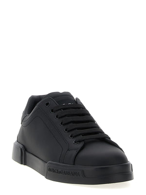 Dolce & Gabbana Schwarze Kalbsleder Low-Top-Sneaker