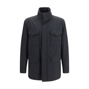 Brioni Blaue Jacke aus Wolle Oves Aries in voller Länge