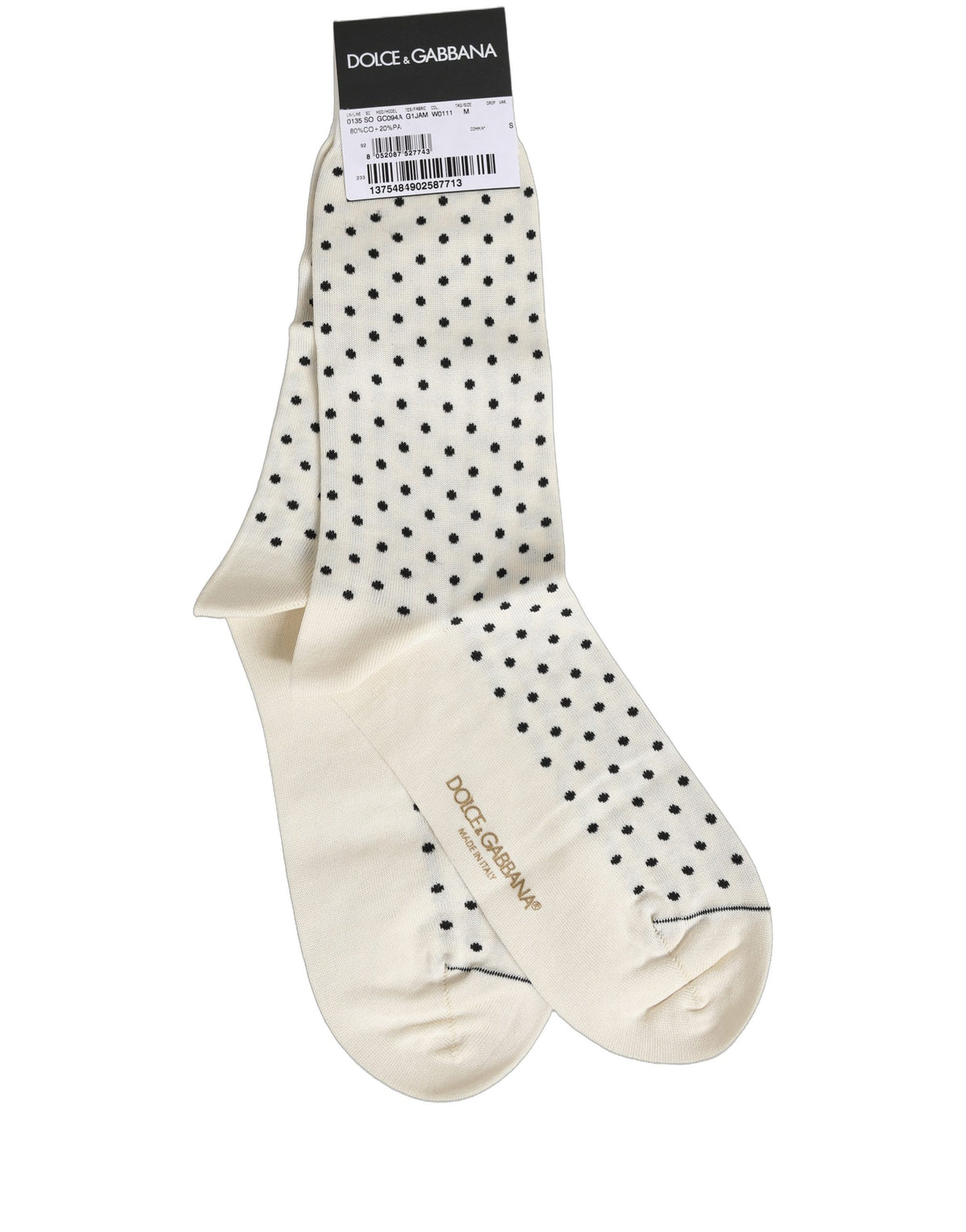 Dolce & Gabbana Off White Baumwollsocken mit Tupfenmuster, mittellang