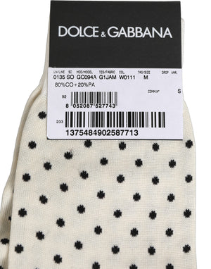 Dolce & Gabbana Off White Baumwollsocken mit Tupfenmuster, mittellang